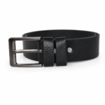 Black Textured Leather Belt_