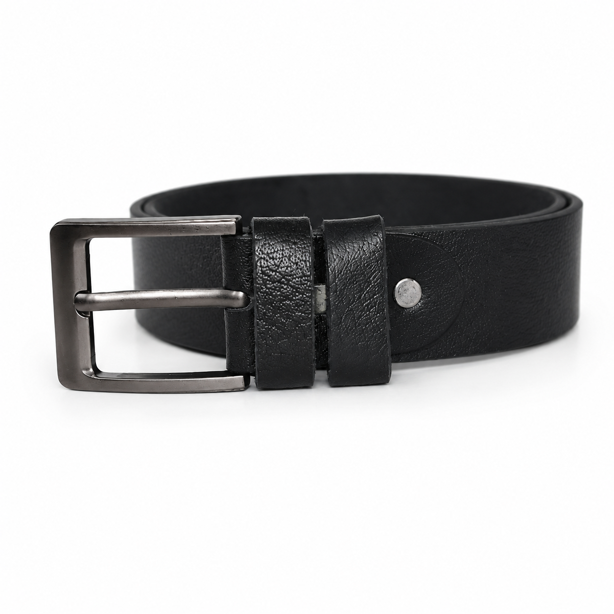 Black Textured Leather Belt_