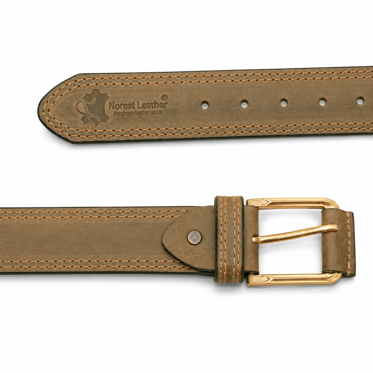 Brown Leather Belt Back and Buckle Area