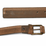 Brown Leather Belt End and Buckle View