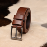 Brown Textured Leather Belt with Metal Buckle