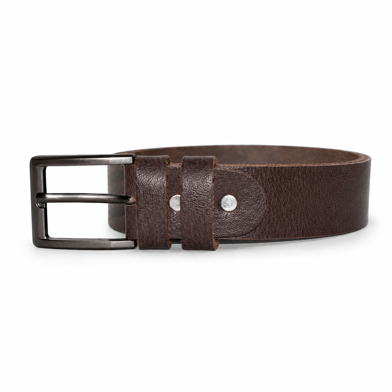 Dark Brown Textured Leather Belt_