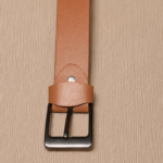 Tan-Coloured Leather Belt with Metal Buckle